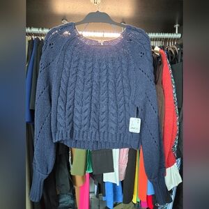 Free People Navy Cable Knit Sweater